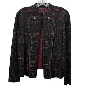 Ming Wang Open Front Jacket Cardigan Black Red Zipper Accent Size Small